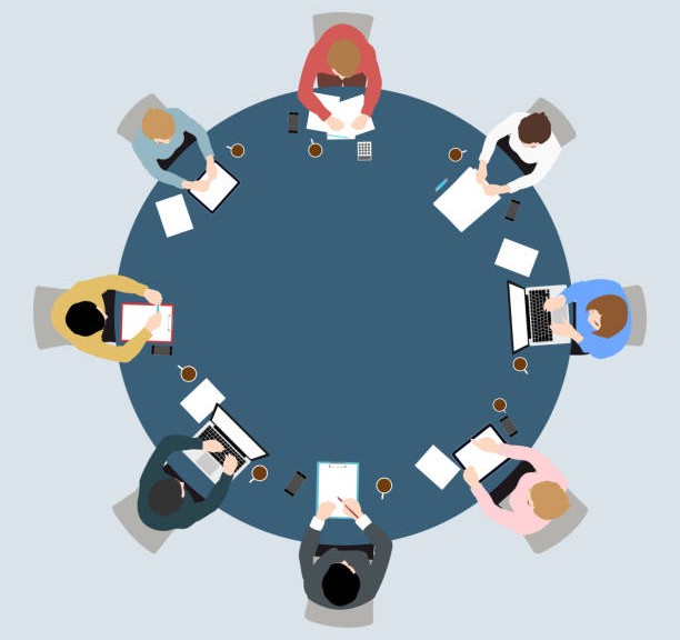 Business meeting top view on circle  table conference office team .vector illustration